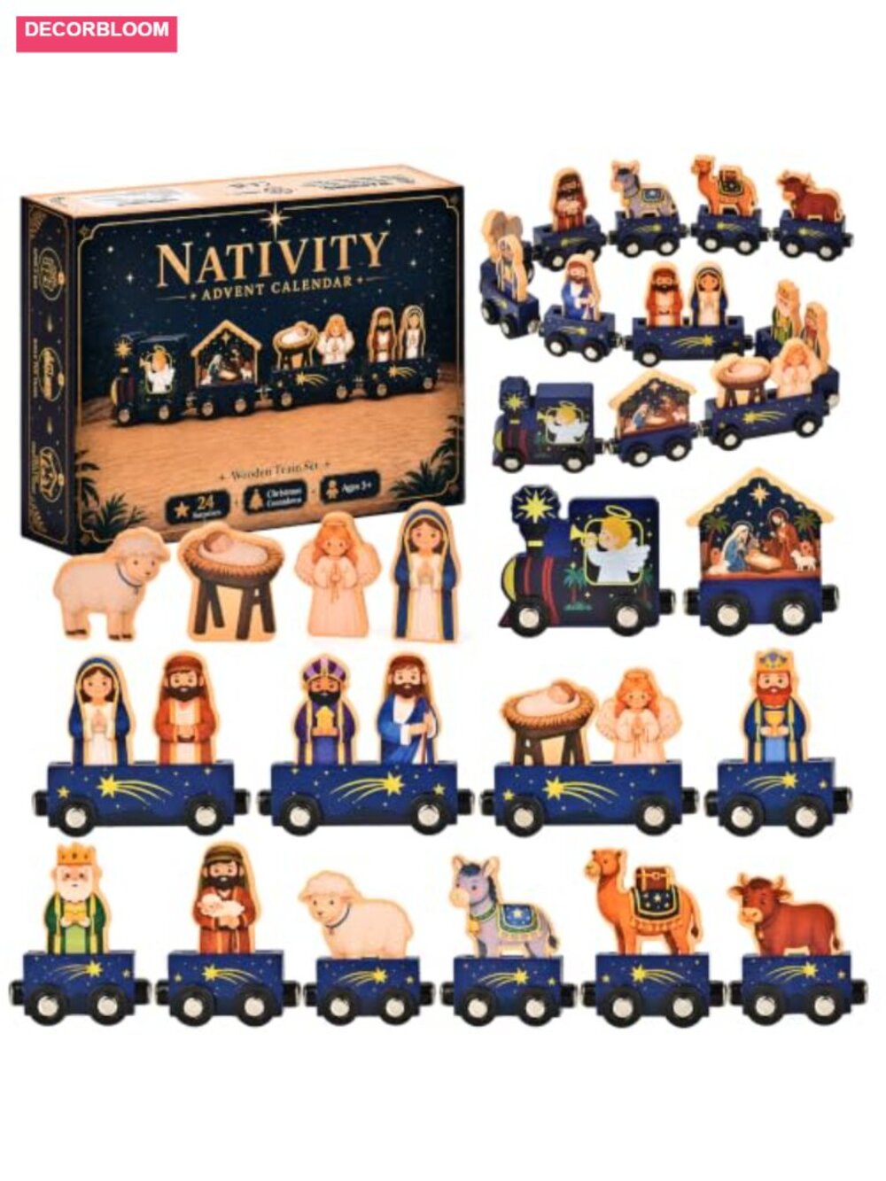 Wooden Nativity Advent Calendar 24-Day Train Set Countdown